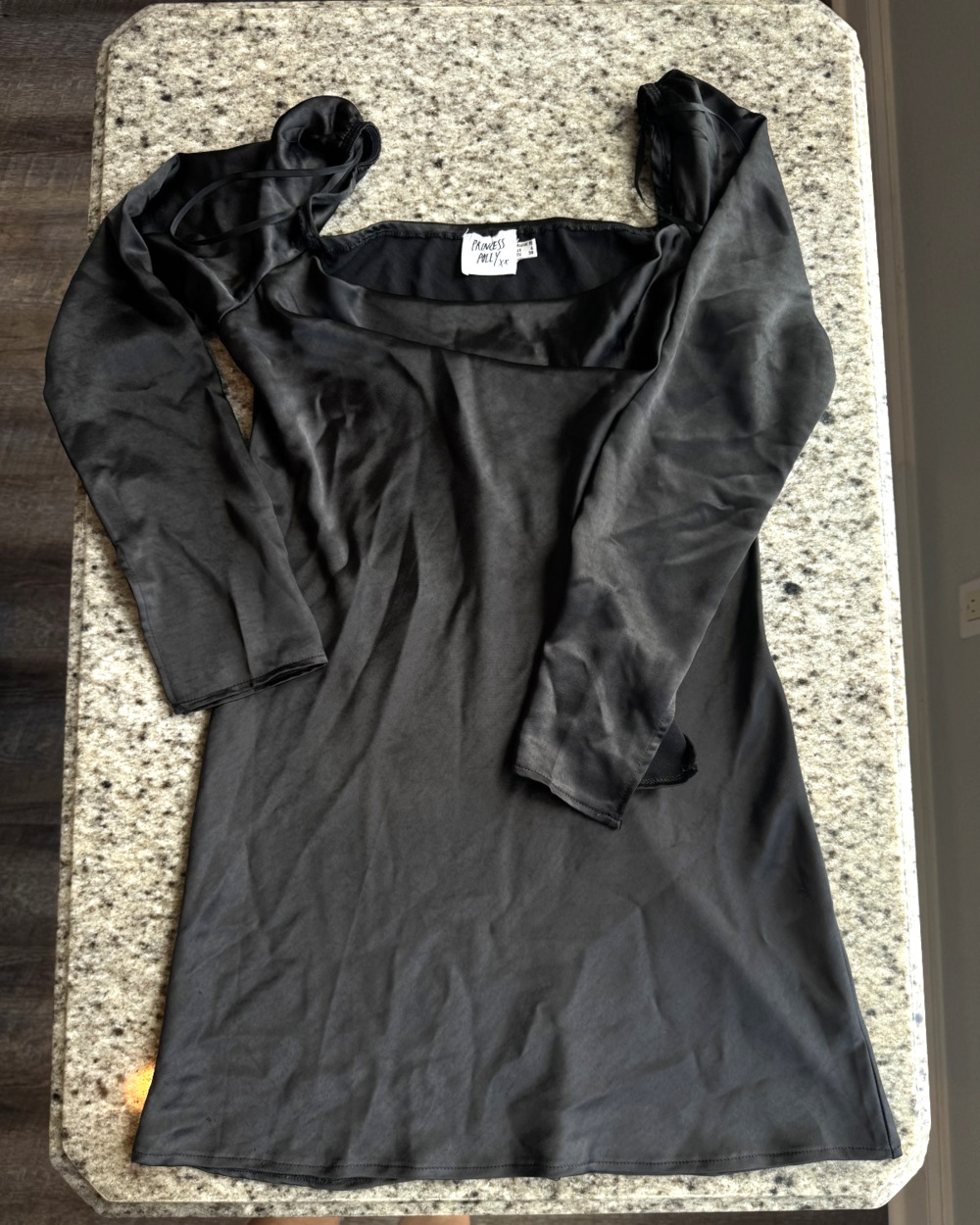 Princess Polly Black Satin Mini Dress US 6 Long Sleeve Cowl Neck Party Cocktail
